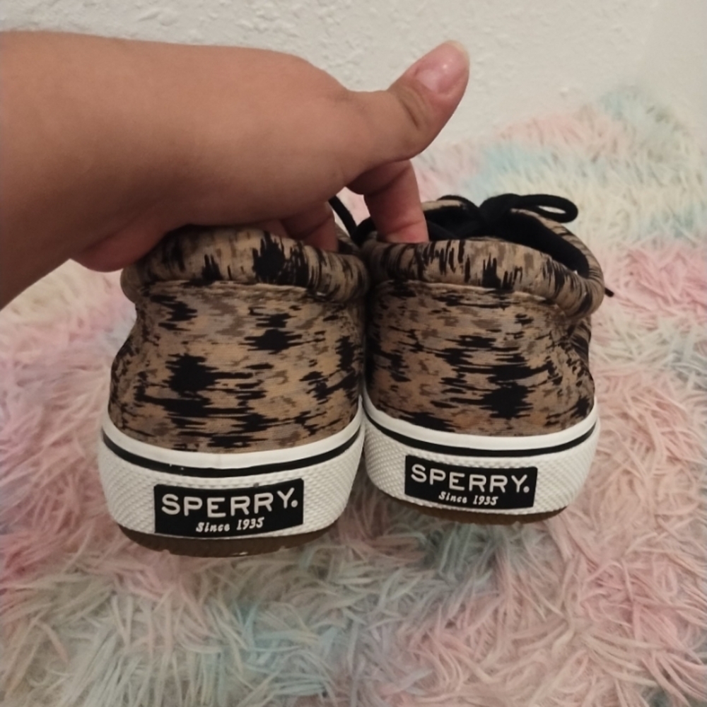 Sperry Tan and Black Patterned Canvas Sneakers - Picture 7 of 7